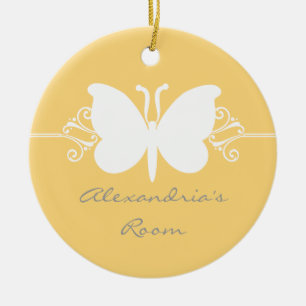 Soft Yellow Butterfly Swirls Door Hanger Ornament