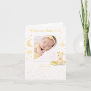 Soft Yellow Elephant Baby Girl Birth Announcement