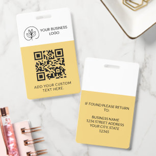 Soft Yellow Event Badge Custom QR Code & Logo ID Badge