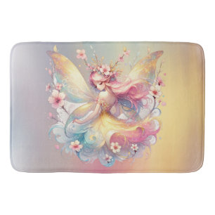 Soft Yellow Floral Fairy Princess Girls Bath Mat