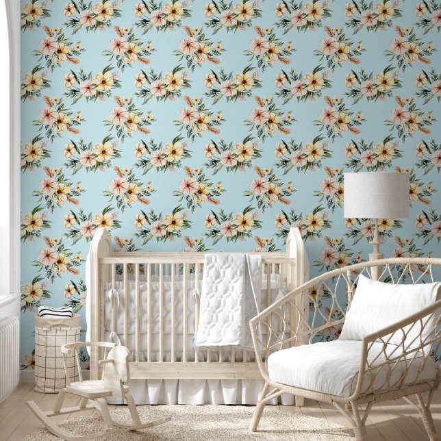 Soft Yellow Floral Pattern Wallpaper (Kids)
