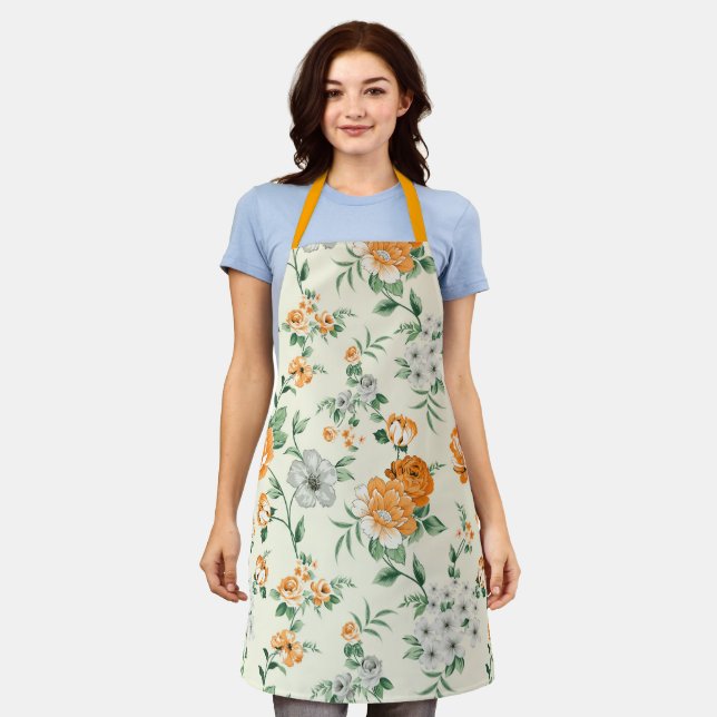 Soft Yellow Garden Floral Pattern Apron (Worn)