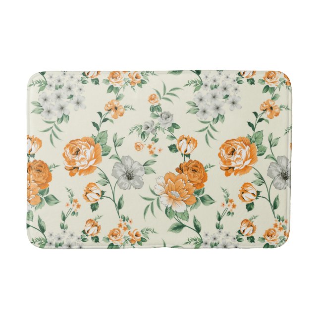 Soft Yellow Garden Floral Pattern Bath Mat (Front)