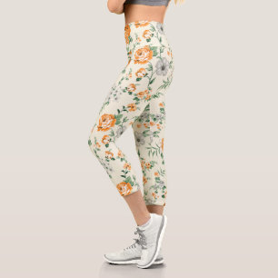 Soft Yellow Garden Floral Pattern Capri Leggings
