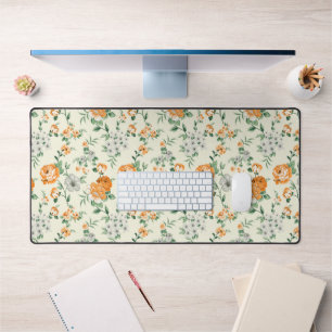 Soft Yellow Garden Floral Pattern Desk Mat