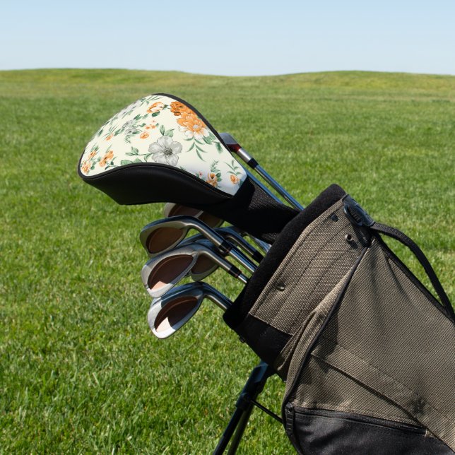 Soft Yellow Garden Floral Pattern Golf Head Cover (In Situ)
