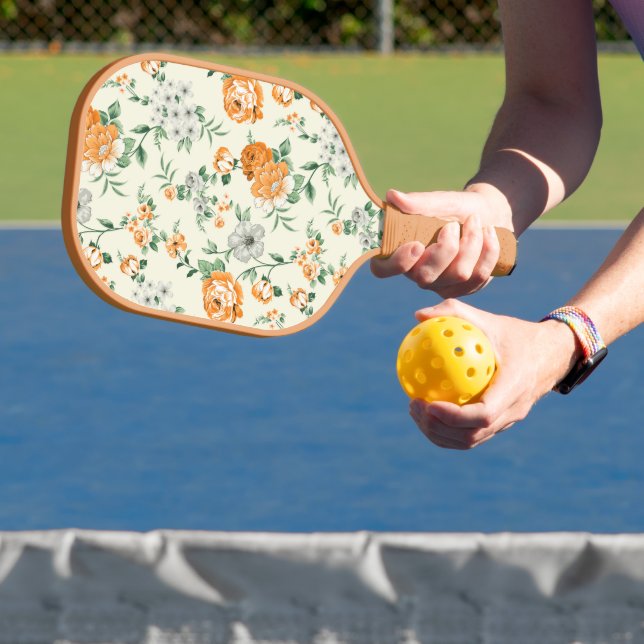 Soft Yellow Garden Floral Pattern Pickleball Paddle (Insitu)