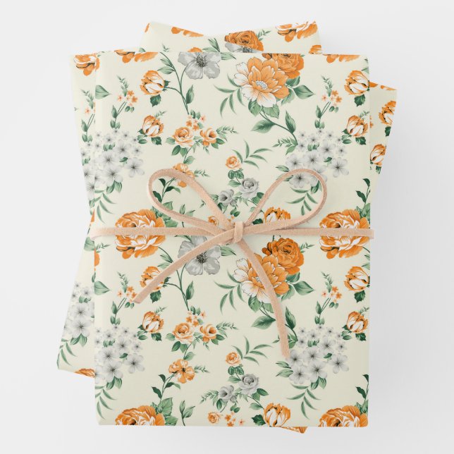Soft Yellow Garden Floral Pattern Wrapping Paper Sheet (In situ)