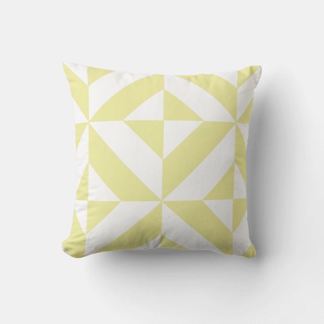 Soft Yellow Geometric Art Deco Cushion (Front)