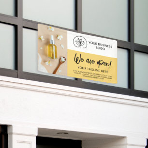 Soft Yellow Logo & Photo We Are Open Business Banner