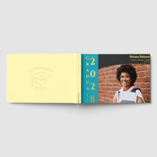 Soft Yellow Modern Photo Graduation Party Gold Guest Book