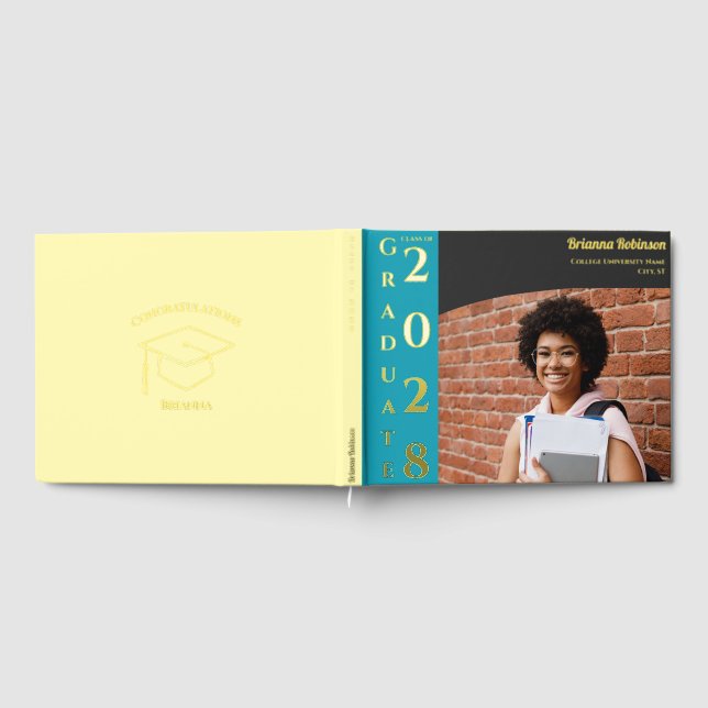 Soft Yellow Modern Photo Graduation Party Gold Guest Book (Full)