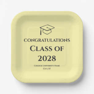Soft Yellow Modern Typography Graduation Party Paper Plate