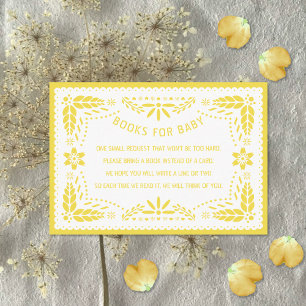 Soft yellow papel picado Books for Baby shower Enclosure Card