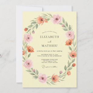 Soft Yellow Peach Floral Wedding Invitation