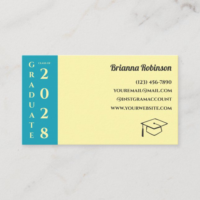 Soft Yellow Photo Modern Graduation Name Card (Front)