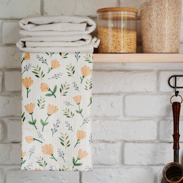 Soft Yellow Scandinavian Floral Tea Towel (Creator Uploaded)