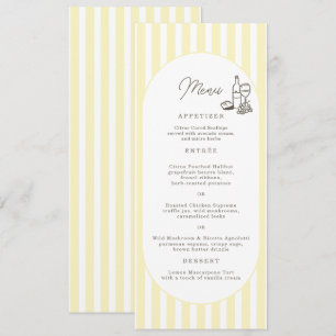 Soft Yellow Striped Elegant Wedding Menu Card