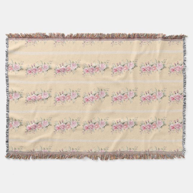 Soft yellow striped floral throw blanket (Front)