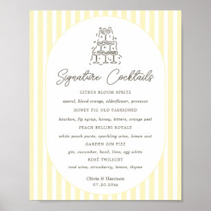 Soft Yellow Striped Signature Drinks Menu Poster
