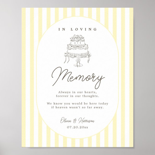 Soft Yellow Striped Wedding Memorial Sign (Front)