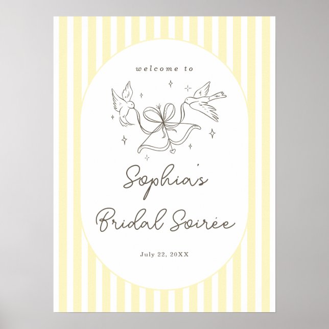 Soft Yellow Striped Whimsical Bridal Welcome Sign (Front)