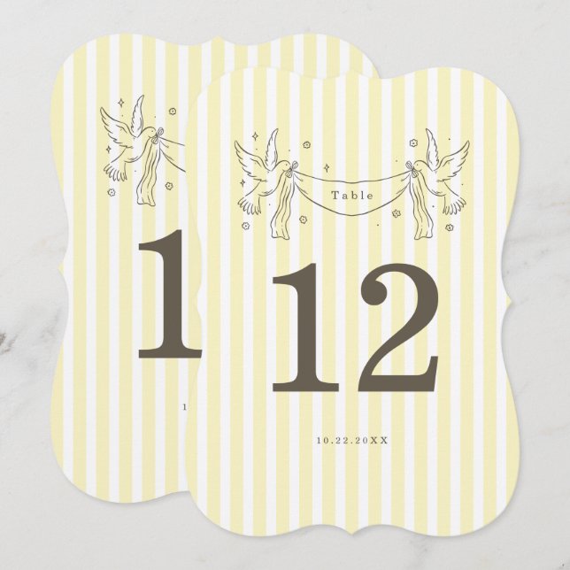 Soft Yellow Striped Whimsical Die Cut Table Number (Front/Back)