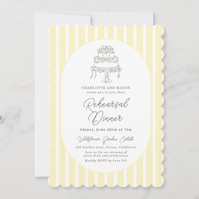 Soft Yellow Striped Whimsical Rehearsal Dinner Invitation (Front)