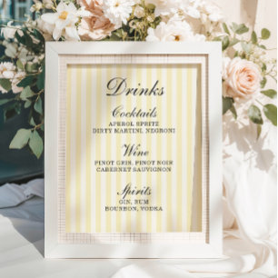 Soft Yellow Stripes Bar Menu  Poster