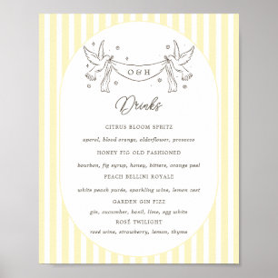 Soft Yellow Stripes Whimsical Bar Menu Poster