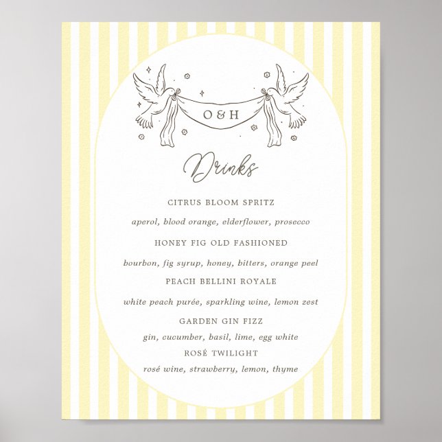 Soft Yellow Stripes Whimsical Bar Menu Poster (Front)