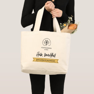 Soft Yellow & White Hello Beautiful Marketing Large Tote Bag