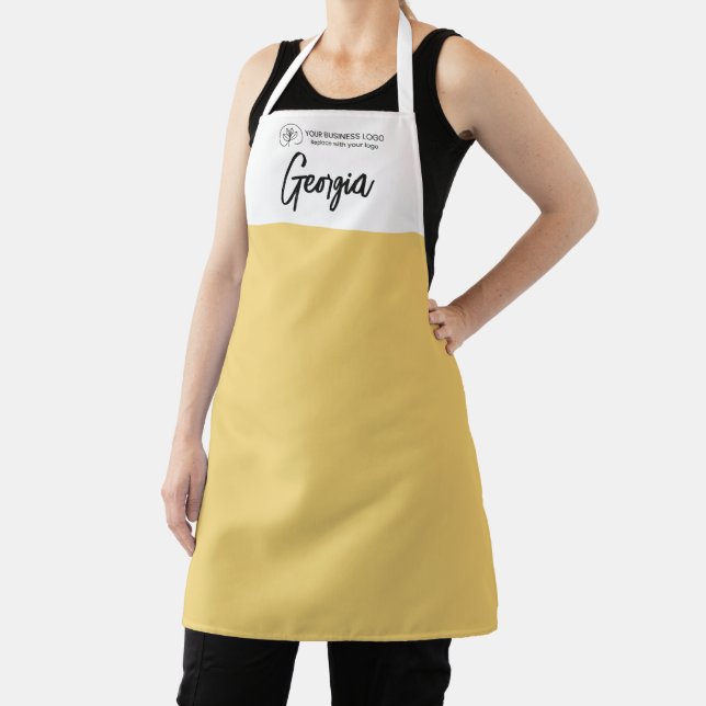 Soft Yellow White With Name & Business Logo Apron (Insitu)