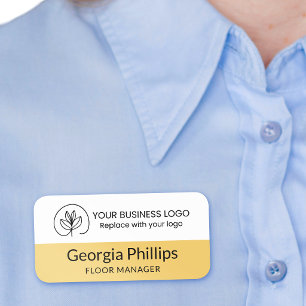 Soft Yellow & White With Your Business Logo Name Tag
