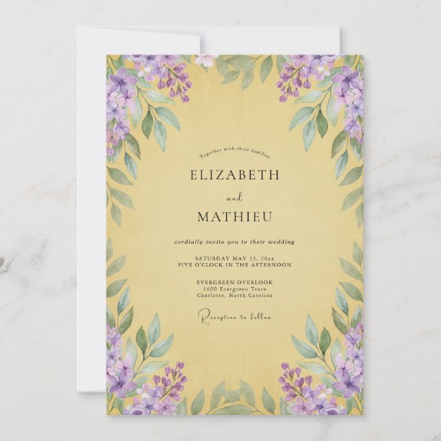 Soft Yellow Wisteria Wedding Invitation (Front)