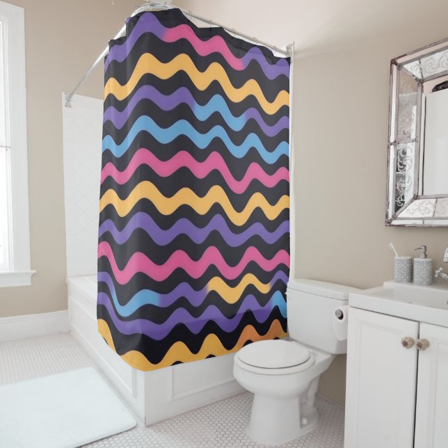 Soft Zig Zag waves colourful festive Shower Curtain (In Situ)