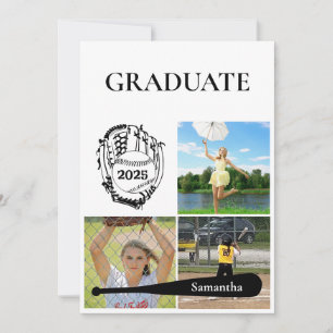 Softball 3 Photo Collage White Graduation  Announcement