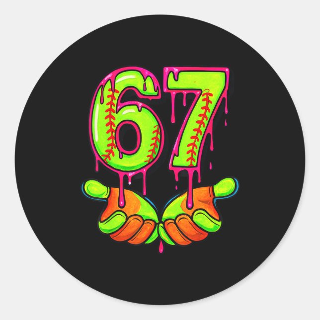 Softball 67 Six Seven Funny Gen Alpha Meme Drip Te Classic Round Sticker (Front)