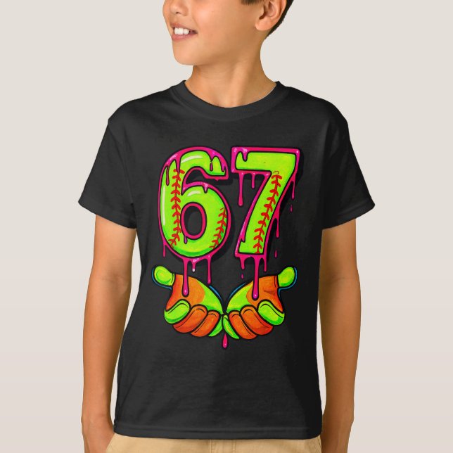 Softball 67 Six Seven Funny Gen Alpha Meme Drip Te T-Shirt (Front)