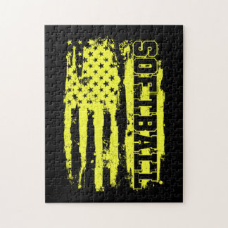 Softball American Flag Softball Player Jigsaw Puzzle
