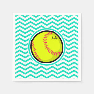 Softball; Aqua Green Chevron Napkin
