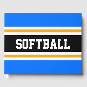 SOFTBALL Athletic Bright Blue Yellow Black Stripes Guest Book