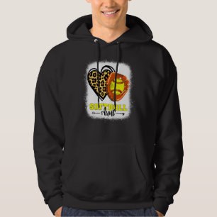 Softball Aunt Bleached Leopard Heart Glove Softbal Hoodie