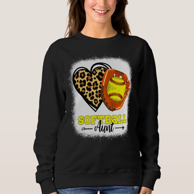 Softball Aunt Bleached Leopard Heart Glove Softbal Sweatshirt (Front)
