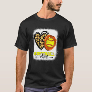 Softball Aunt Bleached Leopard Heart Glove Softbal T-Shirt