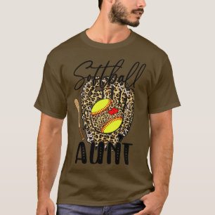 Softball Aunt Leopard Game Day Softball Lover Moth T-Shirt