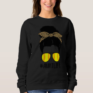 Softball Aunt Life Leopard Messy Bun Hair Auntie S Sweatshirt