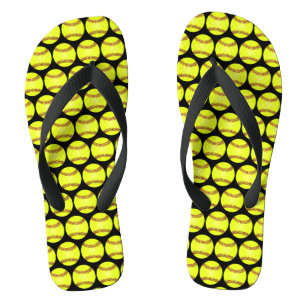 Softball Ball Pattern Black Jandals