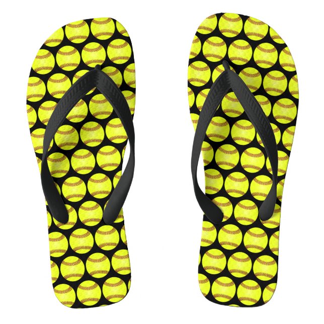 Softball Ball Pattern Black Jandals (Footbed)
