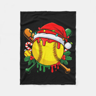 Softball Ball Santa Hat Christmas Softball Drip Xm Fleece Blanket